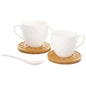 shumee 2x komplet porcelanastih skodelic z bambusovim krožnikom in žlico