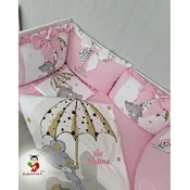 Bubamara037 Set posteljine za krevetac sa ogradicom od jastuka sa karnerom, Roze