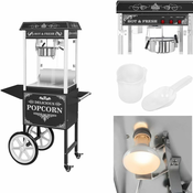 Royal Catering Profesionalni, zmogljiv mobilni aparat za pripravo popkorna na vozičku, 230 V, 1,6 kW, črn