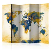 artgeist Paravan Map Of The World I, 5-Delni, Dvostranski