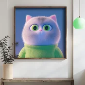 WallXpert uramljena MDF slika DOS071-33, cupava ljubicasta macka u zelenom džemperu, 34 x 34 cm