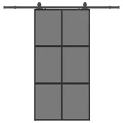 Vidaxl Drsna vrata z opremo črna 102,5x205 cm kaljeno steklo