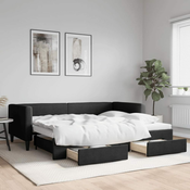 Greatstore Izvlečna dnevna postelja s predali črna 90x190 cm blago