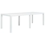 Vidaxl Vrtna miza iz plastike 220x90x72 cm bela videz ratana