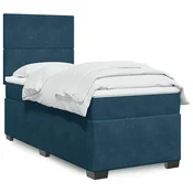 vidaXL Box spring postelja z vzmetnico modra 90x190 cm žamet