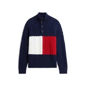 TOMMY HILFIGER Pulover temno modra/ognjeno rdeča/bela