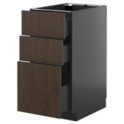 METOD / KNIVSHULT Podni element s 3 fioke, Crnosiva/Sinarp smeda, 40x60 cm