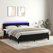 Greatstore Box spring postelja z vzmetnico LED črna 160x200 cm žamet