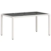 Vidaxl Vrtna miza s stekleno ploščo bela 150x90x75 cm poli ratan