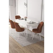 Hanah Home trpezarijski set Via, sto na razvlacenje i 4 stolice, bela ploca, terakota tkanina Jerry