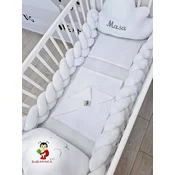 Bubamara037 Set za krevetac sa ogradicom od pletenica, Beli