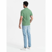 OMBRE Moška enobarvna pletena polo majica BASIC zelena MDN126162 XL