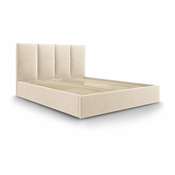 Bež žametna zakonska postelja Mazzini Beds Juniper, 160 x 200 cm