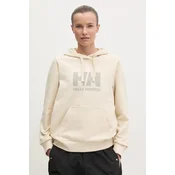 Pamucna dukserica Helly Hansen HH LOGO 2.0 za žene, boja: bež, s kapuljacom, s tiskom, 34460