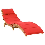 Vidaxl Ležalnik z blazino rdeč trden akacijev les