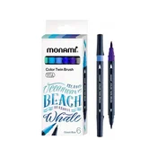 MONAMI Komplet markerjev za kaligrafijo in ilustracije Monami Color Twin Brush - Ocean Blue set, 6 kosov
