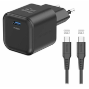 SWISSTEN NETWORK ADAPTER GaN 1x USB-C 20W MOČNA DOBAVA Črna   PODATKOVNI KABEL USB-C/USB-C 1,2 M Črna
