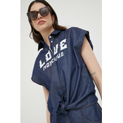 Pamucna košulja Love Moschino za žene, boja: tamno plava, relaxed, s klasicnim ovratnikom