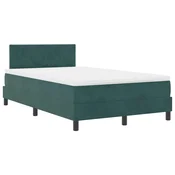Vidaxl LED Box Spring Postelja z LED Temno zelena 120 x 200 cm Žamet