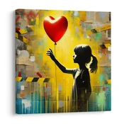 Slika silueta deklice z balonom - 40x40