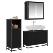 Vidaxl Komplet pohištva za kopalnico s polico 3 szt. Črna Orehovina