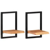 Vidaxl Stenske police, 2 kosa, 25x25x35 cm, masivni akacijev les in jeklo