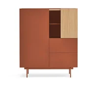 Opečnato oranžna/naravna visoka komoda v hrastovem dekorju 100x120 cm Otto – Teulat