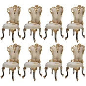 Casa Padrino luxury baroque dining chair set of 8 white/cream/beige/black/gold - Baroque style kitchen chairs with pattern - Baroque dining room furniture - Luxury furniture baroque style