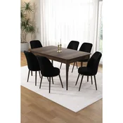 Hanah Home trpezarijski set Pir, sto i 6 stolica, ploca u dekoru drveta Baroque, crna tkanina Babyface