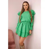 Dress with vertical ruffles light green