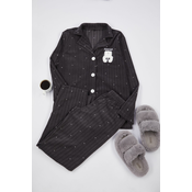 Trendyol Anthracite Polka Dot Animal Printed Polar Fleece Knitted Pajama Set
