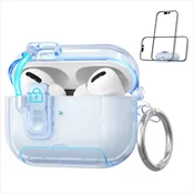 INF Prosojna modra TPU torbica, združljiva z AirPods 4: odporna na udarce, popolna zaščita in funkcija stojala, (5000130355)