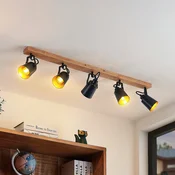 Lindby Kimban stropni reflektor, 5 luči, 106 cm, les, kovina - Dnevna soba/jedilnica - Sodobni - črna, temni les
