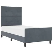 Vidaxl Postelja z vzmetnico z vzglavjem Temno siva 90 x 190 cm Žamet
