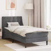 vidaXL Posteljni okvir z vzmetnico Temno siva 90 x 190 cm Žamet
