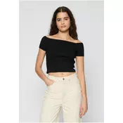 Womens T-shirt Off Shoulder Rib Tee 2-pack redburgundy+black