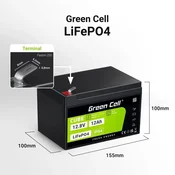 Zelena celica CUBE LiFePO4 baterija za prosti čas 12Ah 12,8V 153,6Wh sončna baterija za invalidske vozičke, igrače, skuterje, kosilnice
