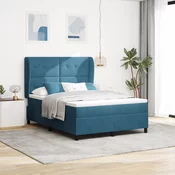 vidaXL vidaXL Boksna vzmetnica z blazino temno modra 140x190 cm žamet, (22052593)