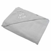 Otroška frotirna brisača z vezenino in kapuco New Baby 100x100 sivi medved