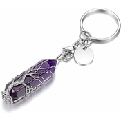 Generic Tree of Life Wire Wound Crystal Keychain Healing Stone Hexagonal Crystal Gemstone Point Pendant Keychain, (21066451)