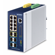 PLANET Industrial L3 8-Port Upravljano Gigabit Ethernet (10/100/1000) Podrška za napajanje putem Etherneta (PoE) Aluminij, Plavo