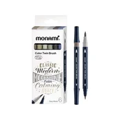 MONAMI Komplet markerjev za kaligrafijo in ilustracije Monami Color Twin Brush - Sivi komplet, 6 kosov