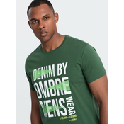 Ombre Mens cotton t-shirt with large inscription - green