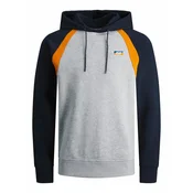 JACK & JONES Majica JCOFly nočno modra/pegasto siva/oranžna