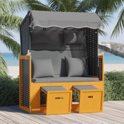 vidaXL Ležaljka za plažu s jastukom crna-antracit od poliratana i drva