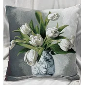 Casa Padrino luxury decorative pillow flowers with vase gray/white/multicolored 45 x 45 cm - Printed cushion with fine tapestry fabric - Luxury decorative accessories