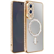 AVIZAR Ovitek za Samsung Galaxy S25 Edge, združljiv z MagSafe, z bleščečim robom, Zlata, (5000190569)