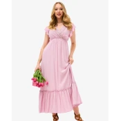 Resti Womens pink long dress with lace - Clothing