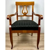 Casa Padrino luxury Biedermeier dining room chair with armrests and stripes brown/black 58 x H. 90 cm - Solid wood kitchen chair - Solid wood furniture - Biedermeier dining room furniture