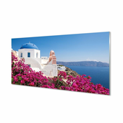 tulup.si Slika na akrilnem steklu Grčija flowers morske stavbe 120x60 cm 4 obešalnika
